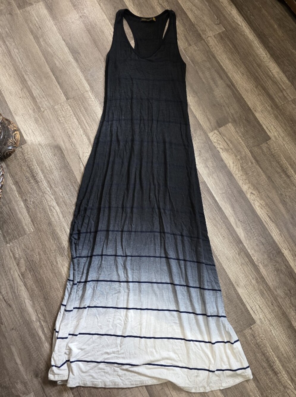 Saint Grace California Festival Boho Black White Ombre Maxi Dress Stripe Coastal - Picture 2 of 8